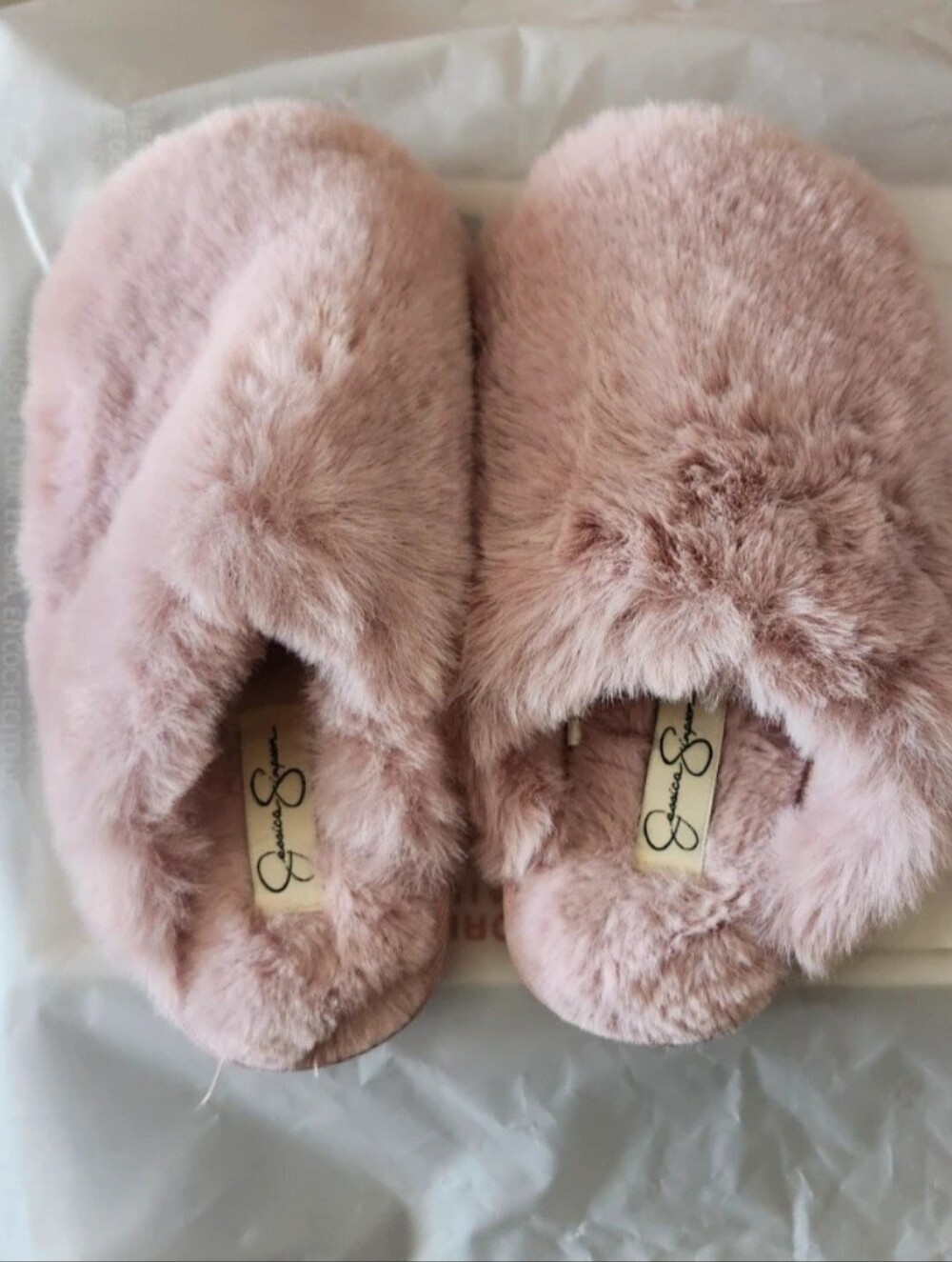Jessica Simpson Pink Faux Fur Slide Slippers